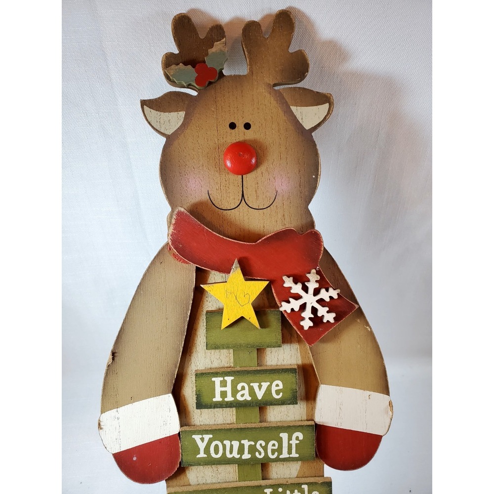 Rustic Wooden Reindeer‎ Christmas Sign Standing Holiday Farmhouse Décor 22"